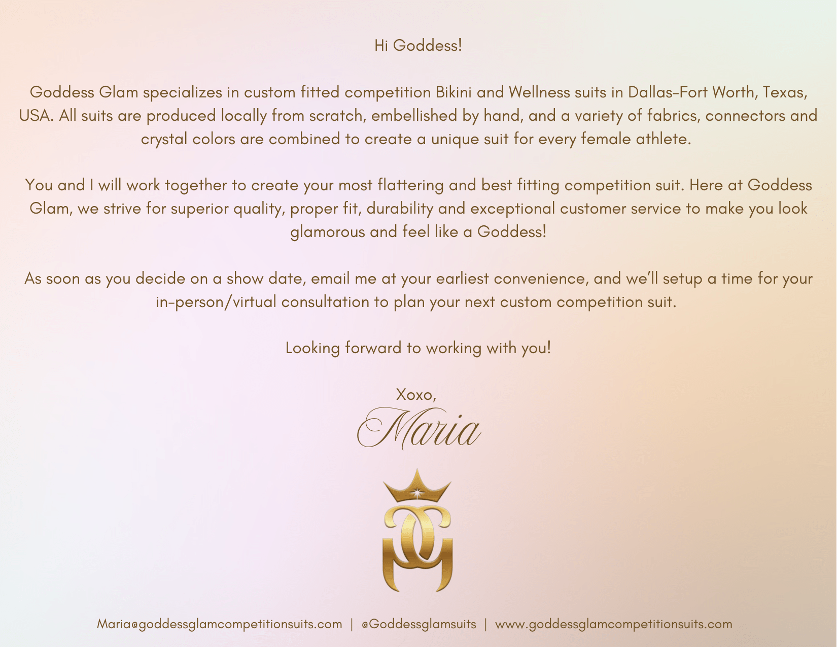 Goddess Gift - Goddess Glam Custom Competition Suits